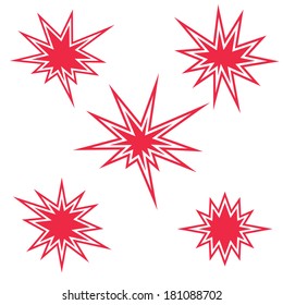 Red burst sign set. Vector illustration, burst sign set, kit, collection, clip-art, icons