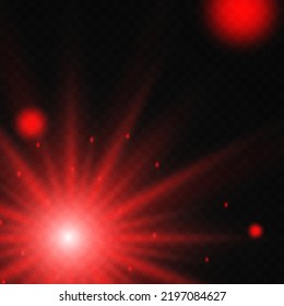 Red burst star with neon illumination. Isolated on transparent background. Vector illustration, eps 10.