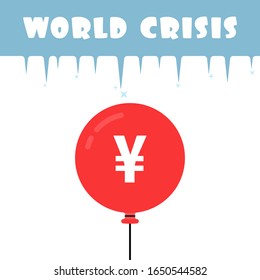 rote platzende Blase mit einer Krise wie du. Konzept von negativem Bankrott oder Spekulation und globalen Schulden wie großer Depression. Cartoon-Flachtrends, modernes Grafikdesign einzeln auf weißem Hintergrund