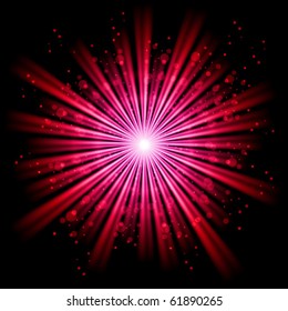 Red bursting star isolated in black space