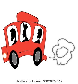 El autobús rojo con 3 pasajeros está a punto de viajar