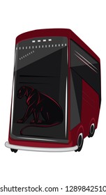 Red bus is big, modern, with a tiger emblem on glass - flat style - on white background - vector