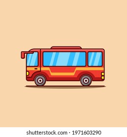 red bus cute cartoon icon illustration