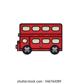 Red bus flat icon. Single high quality symbol of London transport for web design, mobile app. Red - black icon of England's element for design logo, visit card, etc. Icon of red double decker bus