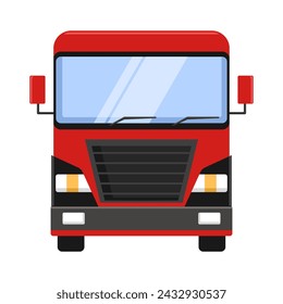 Red bus from front angle. Flat style concept of public transport. City bus vector illustration. Isolated on a white background.