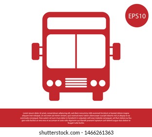 Red Bus icon isolated on white background. Transportation concept. Bus tour transport sign. Tourism or public vehicle symbol.  Vector Illustration