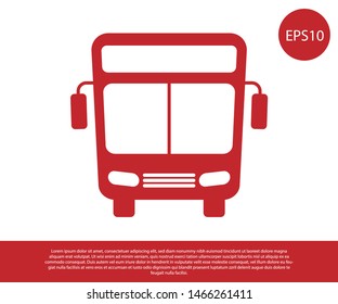 Red Bus icon isolated on white background. Transportation concept. Bus tour transport sign. Tourism or public vehicle symbol.  Vector Illustration