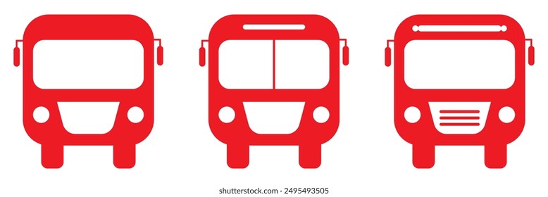 Red bus icon set. bus vector icon.