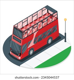 Red bus isolated double decker London UK England isometric vehicle icon set. 3D flat vector illustration. A bright red traditional London bus. city tourist urban UK art symbol 3d icon 3d sign. 2264