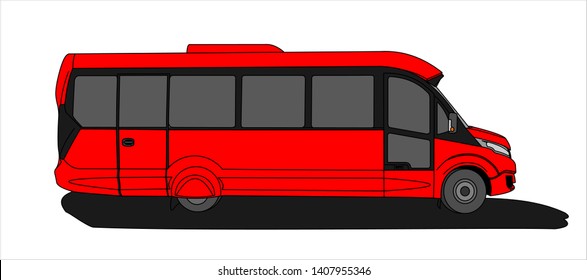 Red Bus, Side view. Tourist bus. Sightseeing bus. Modern flat Vector illustration on white background.