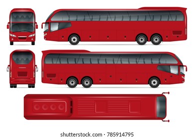 Red bus vector mock-up for advertising, corporate identity. Isolated template of coach on white background. Vehicle branding mockup. Easy to edit and recolor. View from side, front, back, top.