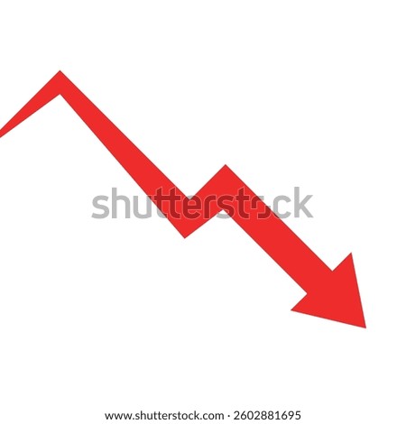 red business arrow falling down represents trading loss and economic recession