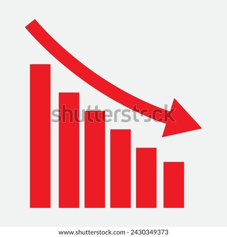 Red business arrow going down. Chart with red down arrow isolated on white background. Falling growth in business. Vector illustration. Eps file 10