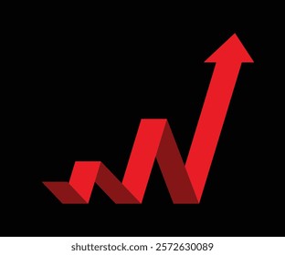 red business arrow graph going up with black backround represents trading profit business growth economic boom and financial surplus