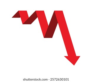 red business arrow graph going down represents trading loss business decline economic recession and financial deficit