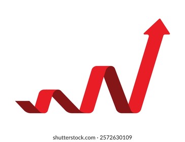 red business arrow graph going up represents trading profit business growth economic boom and financial surplus, round corder style
