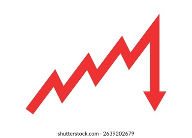 Red business arrow graph going down represents trading loss business decline economic recession and financial deficit. Simple vector illustration symbol design.