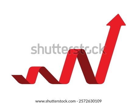 red business arrow graph going up represents trading profit business growth economic boom and financial surplus, round corder style