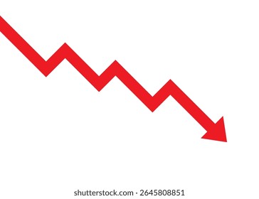 red business arrow graph moving downward in a consistent zigzag pattern, symbolizing continuous and relentless financial loss over time