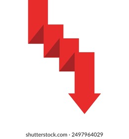 Flecha roja del negocio que apunta hacia abajo Zig Zag que va hacia abajo Declive