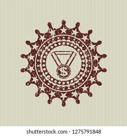 Red business award icon inside distress rubber grunge texture stamp