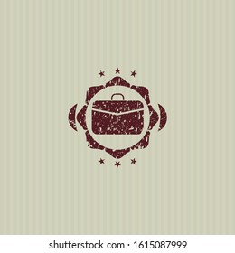 Red business briefcase icon inside distressed grunge stamp
