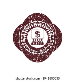 Red business congress icon inside rubber stamp. 
