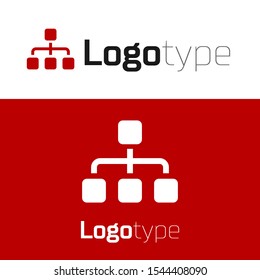 Red Business hierarchy organogram chart infographics icon isolated on white background. Corporate organizational structure graphic elements. Logo design template element. Vector Illustration