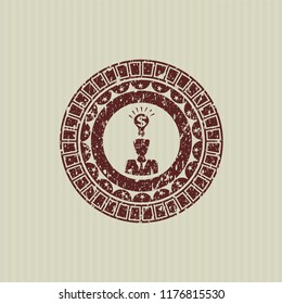 Red business idea icon inside distressed rubber seal