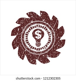 Red business idea icon inside distress rubber seal with grunge texture