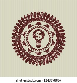 Red business idea icon inside distress rubber seal with grunge texture