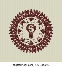 Red business idea icon inside distress rubber grunge seal