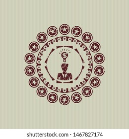 Red business idea icon inside distressed grunge stamp