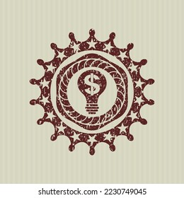 Red business idea icon inside distress rubber grunge texture seal. 