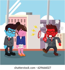 red business man yelling at his employee