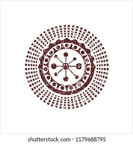 Red business network icon inside distressed grunge stamp