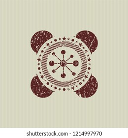 Red business network icon inside distress rubber grunge seal