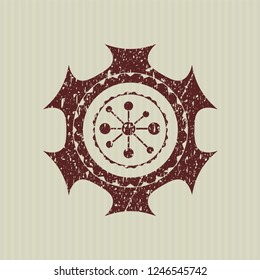 Red business network icon inside rubber grunge texture seal
