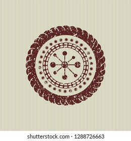 Red business network icon inside rubber grunge seal