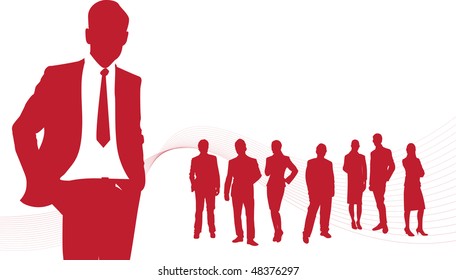 red business people on a slight wavy line background