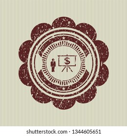 Red business presentation icon inside distressed rubber seal