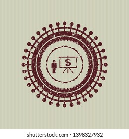 Red business presentation icon inside distressed rubber grunge texture stamp