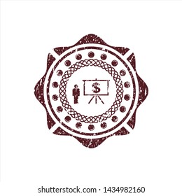Red business presentation icon with rubber seal texture