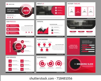 Red Business presentation infographic elements template set, annual report corporate horizontal brochure design template