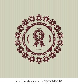 Red business ribbon icon inside distressed with rubber seal texture