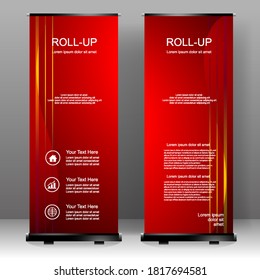 Red Business Roll up banner vertical template design, for brochure, business, flyer, infographics. modern x-banner and flag-banner advertising. vector illustration