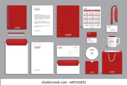 Red business stationery set template