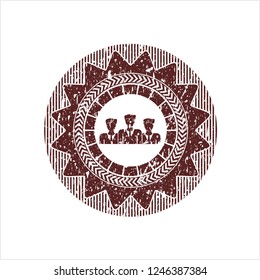 Red business teamwork icon inside distressed grunge seal