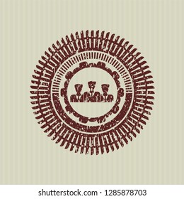Red business teamwork icon inside distressed rubber grunge stamp