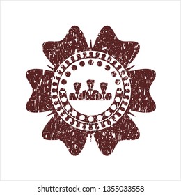 Red business teamwork icon inside rubber seal